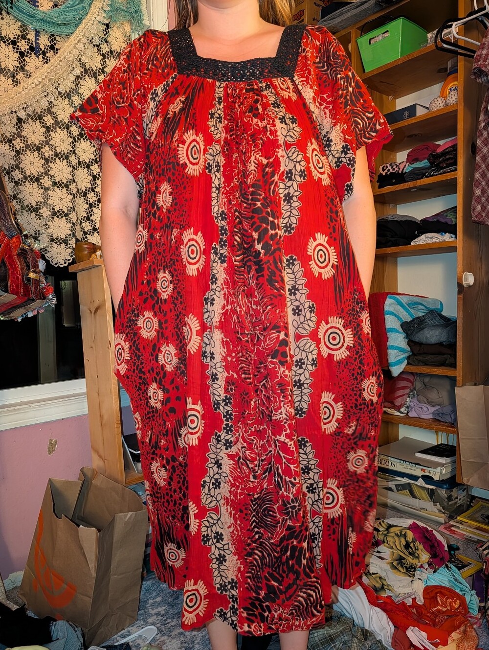 Vintage Red Print Cotton Loungee